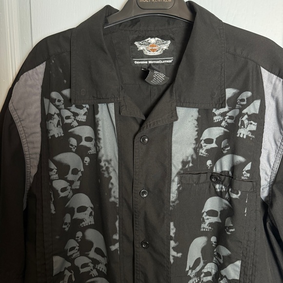 Harley Davidson Button Up Shirt Short Sleeve Mens XL Black Skulls Bar Motorcycle - Picture 4 of 14